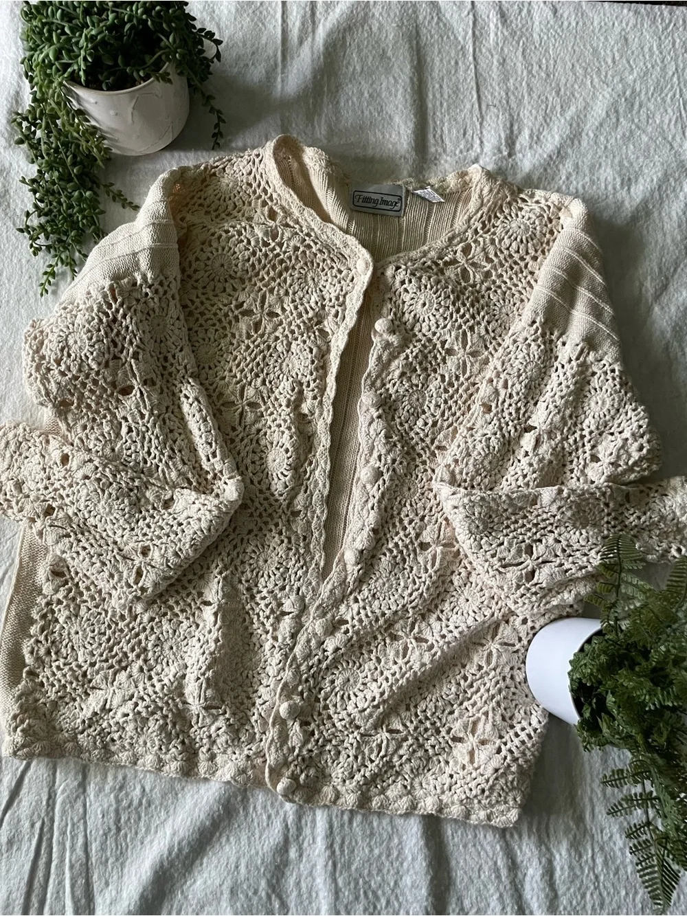 Vintage Crochet Button Front Cardigan - Cream - Picture 3 of 6